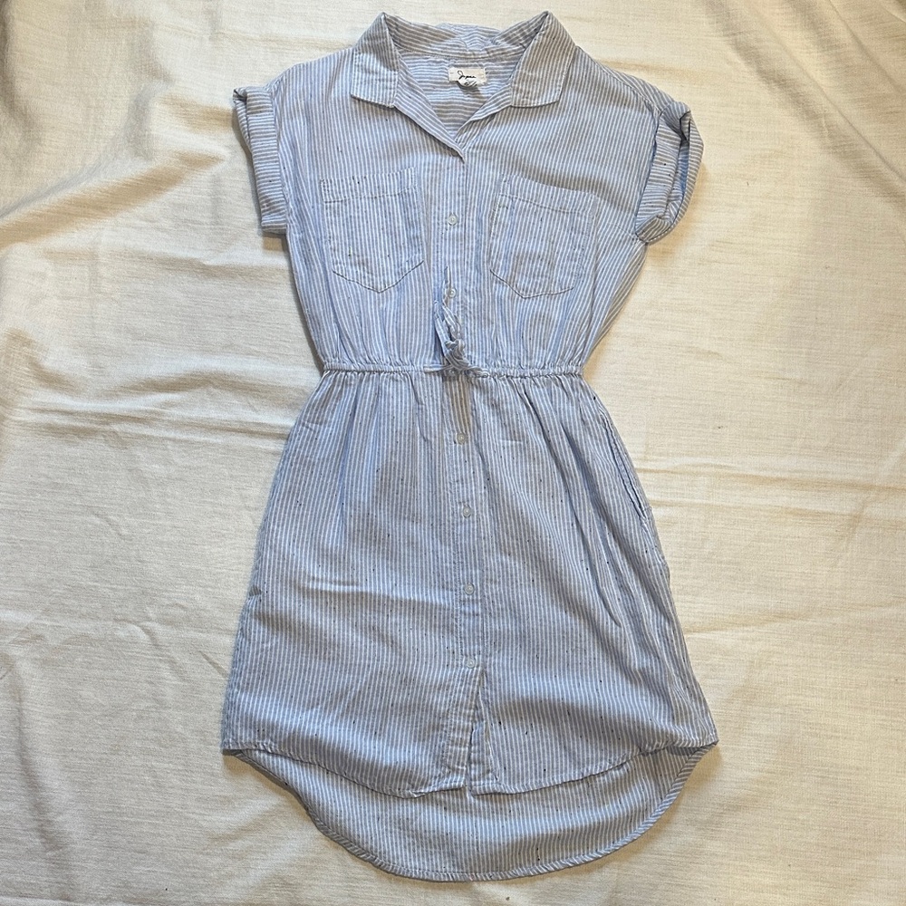 Japna Blue Collared Short Sleeve Striped Shirt Dress - worn once - WITH POCKETS!